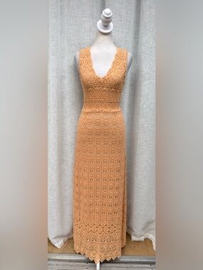 Korovilas Anthropologie Corina peach pink  Laced Maxi Dress